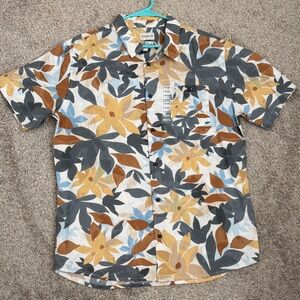 Quiksilver Short-Sleeve Floral Button-Down in Yellow, Gray, Brown